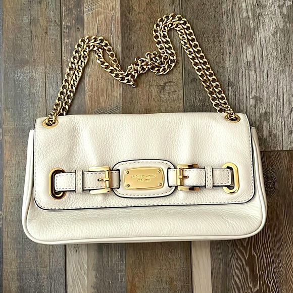 MICHAEL KORS BROWN HAMILTON SMALL FLAP MONOGRAM GOLD CHAIN SHOULDER BAG - Picture 5 of 8